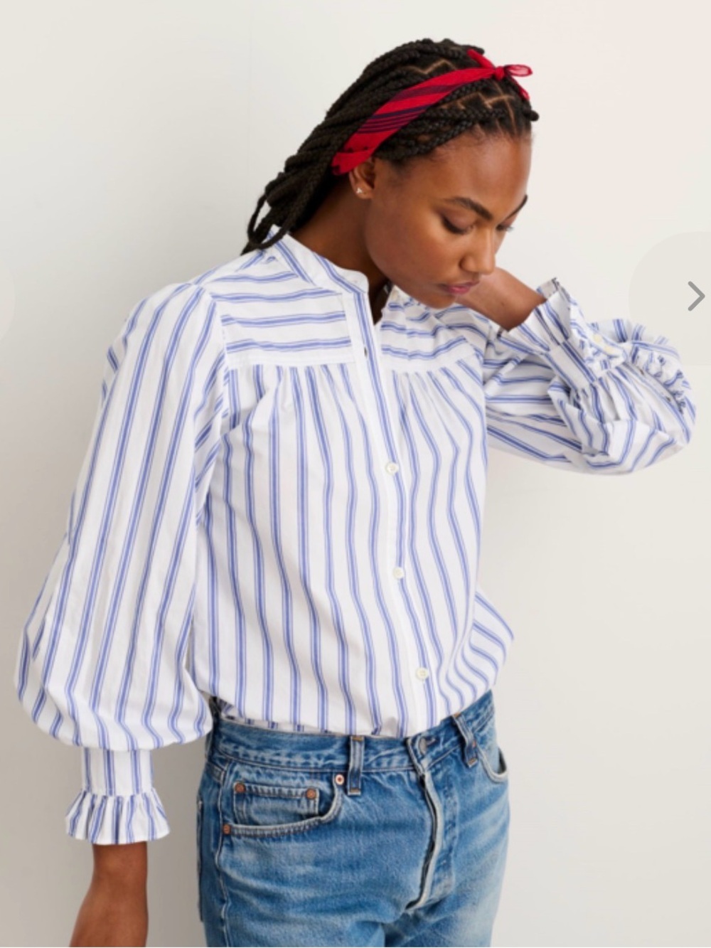 Alex Mill Blue and White Striped Cotton Popover Blouse